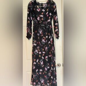BEBE Floral Print Black Maxi Dress